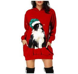 Casual Dresses Glow Elk Graphic Christmas Women Girls Long Sleeve Hooded Sweatshirt Mini Dress With Pocket Blouse Robe Vestidos5359719