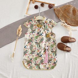 Girl Dresses Summer Children Dress Cotton Full Printed Sleeveless Delicate Traditional Cheongsam Infant Toddler Kids Party Clothes