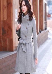 Elegant Vintage Wool Long Winter Coat Women Casual Slim Belt Overcoats Woolen Women Clothing Female Thick Warm Feminine Coat1240437