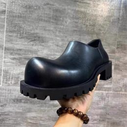 Fashion Man Designer Party Shoes Black Men Round Toe Loafers Thick Bottom Male Rubber Dress Shoe