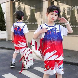 Clothing Sets Boys and girls sportswear childrens basketball jerseys quick drying childrens fashionable and comfortable clothing team training uniforms Q240517