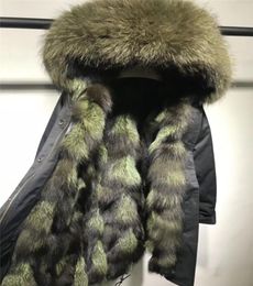 Winter snow jackets women coats army green raccoon fur trim silver army green fox fur lining black long furs parkas2057037