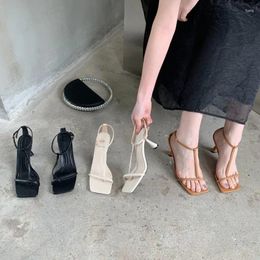 Casual Shoes Sandals Stiletto Heels Low-Heeled With Strap Suit Female Beige 2024 Summer Open Toe Buckle Comfort High Black N