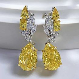 Stud KQDANCE 925 Pure Silver Pearl Cut 5Ct 8 * 12mm Yellow Stone High Carbon Diamond Teardrop Earrings Wedding Party Jewellery Q240517