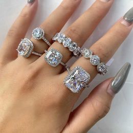 Band Rings Wholesale Diamond R100% True 925 Sterling Silver Party Wedding Rings for Mens Engagement Promises Jewellery Gifts J240516