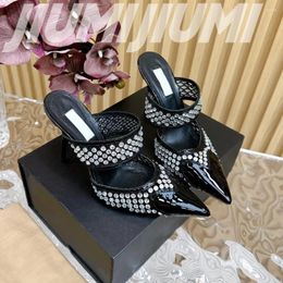 Slippers Summer Est Heart-Shaped Pointed Toes High Heels Fashion Shoes Woman Crystal Decora Hollow Slip-On Concise Rome