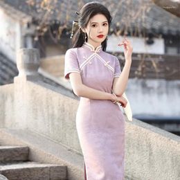 Ethnic Clothing Women Chinese Dress Mitation Silk Jacquard Qipao Cheongsams China Clothes Summer Style Short Sleeve Elegant Bodycon Dresses