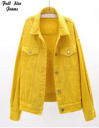 Women039s Autumn Plus Size Yellow Short Bomber Jeans Jackets 5XL Casual Purple Large Size Short Denim Coat Korea Chi Basic Jack5819825