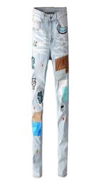 GinzoUS Men039s Jeans Embroidered Patchwork Light Blue Streetwear Ripped Stretch Slim Denim Fashion Trend Style Make You Unique5795397