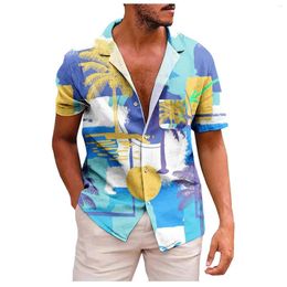 Men's Casual Shirts Summer Holiday Masquerade Clothing Shirt Short Sleeve Floral Button Up Tropical Chemise Hommes De Luxe