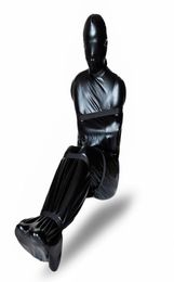 Sexy Men Full Body Cover Bodysuit Faux Leather Bandage Jumpsuit Gay Costume Sexy lingerie Tight BDSM Bondage Bag Gay Wear F569571062