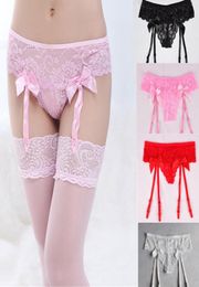 Women Nonremoveable Classic Lace and Mesh Garter Belt with Satin Bows Sexy Lingerie Sheer Accessories Red White Black Pink S7042568
