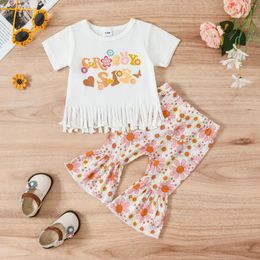 Clothing Sets Born Baby Girls Clothes Letter Floral Print Tassel T-shirt Flare Pants Toddler Summer Outfits