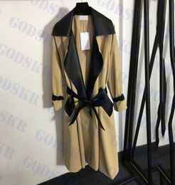 Khaki Trench Coat Womens Outerwear Sheepskin Lapel Jacket For Women Autumn Long Jackets With Belt1967357