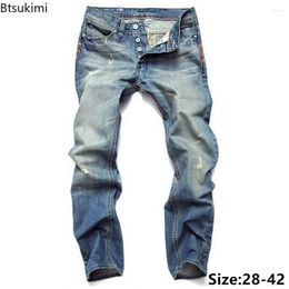 Men's Jeans Fashion Vintage High Quality Korean Style Casual Slim Straight Pants Men Trend Holes Denim Trousers Plus Size 42