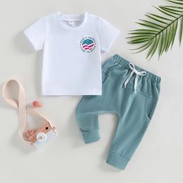 Clothing Sets Independence Day Toddler Baby Boy Clothes Suit Short Sleeve Round Neck Star Striped Print T-Shirt Drawstring Pants Outfit
