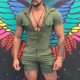 Men's Pants Fashion Jumpsuits For Men 2024 Summer Clothing Solid Color Short Sleeve Overalls Casual Street Wear Work Male Cargo Y2K Clothes