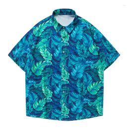 Camisas casuais masculinas Tamanho da UE Mens Impressão de verão Loja Seda de seda de seda curta Manga curta Estilo havaiano Surfando camiseta seca rápida
