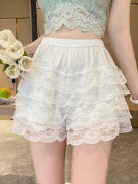 Women's Shorts Fashion Womens Layered Ruffle Casual Elastic Waist Solid Color Lace Bloomers Lolita Clothes Skin Friendly