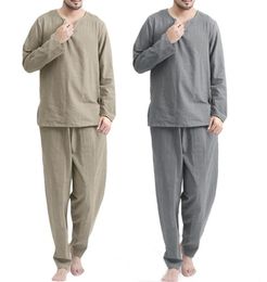 Men039s Sleepwear Plus Size Men Pajama Set Solid Color Autumn Winter Long Sleeve Tops Loose V Neck Casual Male Pajamas Suit Sle2716283