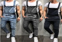Fashion Mens Ripped Jeans Jumpsuits Street Stylist Distressed Hole Denim Bib Overalls For Men High Quality Suspender Pants Size M8486994