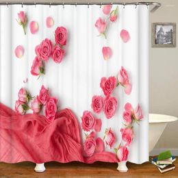 Shower Curtains 3D Printing Red Rose Flower Bathroom Curtain With Hooks Waterproof Polyester Fabric Home Decoration 180X180cm