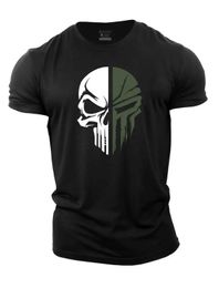 Men's T-Shirts Summer Fashion Mens Pure Cotton T-shirt 2D Military Skull Hanging Gym Short Sleeve Track Mens Clothing T-shirt Top Q240517