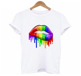 Rainbow Pride Lips Summer TShirt Women Harajuku Kwaii Girl T shirt Oneck White Tshirt Female Tumblr SXL9741543