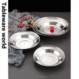 Plates 304 Stainless Steel Pasta Plate Thickened Round Household Vegetable Rice Restaurant Barbecue Flat-bottomed Meal