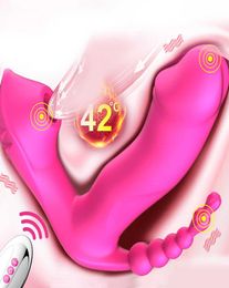 3 IN 1 Sucking Vibrator Heating Wearable Dildo Vibrator Anal Vagina Clitoris Stimulator Gspot Oral Suction Sex Toys for Women P083954858