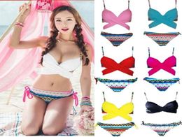 Korean Style Criss Halter Top Wrap Bikini Push Up Bathing Suits Sexy Print Swimwear Bottom Women Bandage Swimsuit7663594