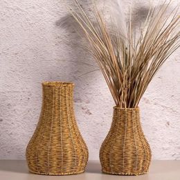 Vases Plastics Woven Flower Vase Retro Desktop Decorations Handmade Cylindrical Fireworks Ornaments Pot Holder For Home