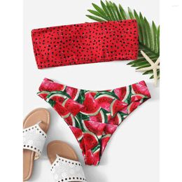 Women's Swimwear Summer Fashion Watermelon Print Bikini Swimsuit Ladies Sexy Push Up Bra Two Piece Beach Holiday Bathing Suit