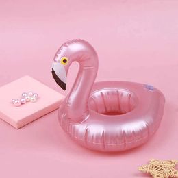 Sand Play Water Fun Summer swimming pool floating inflatable pink flamingo rack water beverage cup beach mobile phone cup care floating row Q240517