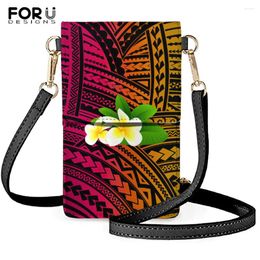 Shoulder Bags FORUDESIGNS Gradient Samoan Tribe With Plumeria Pattern Brand Designer Elegant Ladies Pu Crossbody Bag Female Cell Phone Case