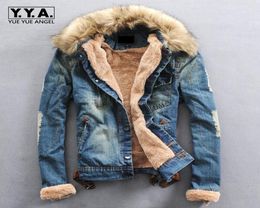 S4XL Men Jacket Winter Coats New Brand Clothing Fur Collar Denim Jacket Fashion Slim Mens Jeans Thick Warm Outwear Male Cowboy C13967355