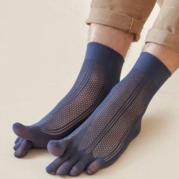 Men's Socks 1Pair Summer Thin Five Finger Mens Hollow Transparent Anti-Bacterial Breathable Soft Elastic Short With Toes Sokken