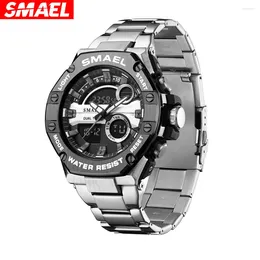 Wristwatches SMAEL Alarm Clock Multifunctional 8090 Alloy Steel Strip Dual Display Electronic Watch Men's Waterproof