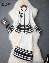 Top Quality Designer Clothing Sets Women Beading Wool Jackets Suitswarm Wool Pencil Skirt Set Elegant Business Suit Female Set8169927