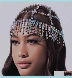 Wedding Jewelryluxury Handmade Tassel Rhinestone Bridal Chain Hair Jewelry Hat For Women Crystal Forehead Piece Flapper Cap Head B9901919