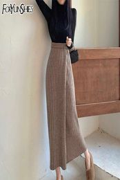 Brown Sexy Knitted Skirt Korean Fashion High Waist Black High Open Slit Long Pencil Women Casual Vintage Bodycon Maxi Skirts 210706998825