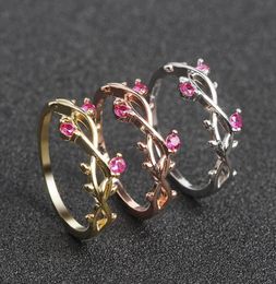 Wedding Rings Floral 3 Colours Plated Engagement Ring For Women Crystal Zircon Leaf Adjustable Ladies Jewelry1012494