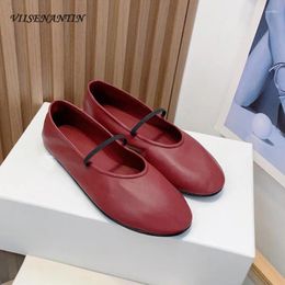 Casual Shoes Soft Leather Female Flat Ballerina All Season Slip On Round Toe Wine Red Black Flats Simple Style Ladies Loafers