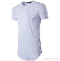 New Trends Men T shirts Super Longline Long Sleeve TShirt Hip Hop Arc hem With Curve Hem Side Zip Tops tee6545044