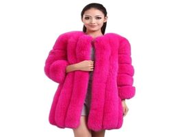 DEAT Winter Luxury Faux Fox Fur Coat Slim Long Pink Red Blue Jacket Women Fake Fur Coats MG601 2010292179226