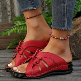 Dress Shoes Summer Fashion Women Red Black Yellow White Wedge Comfortable Peep Toe Slippers Plus Size 35-43 Sandalias De Mujer