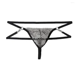 Women's Panties Sexy Men Sheer Lace Convex Pouch Thong Briefs Seductive Underpants Detachable Low Waist Open Buttocks Underwear