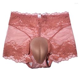 Underpants Sexy Men False Lace 3D U Convex Pouch Briefs G-string Sheer See Through Gay Wear Plus Size