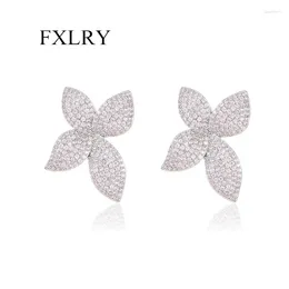 Stud Earrings FXLRY Elegant S925 Silver Needle Zircon Fashion Butterfly Petal For Women Wedding Jewelry