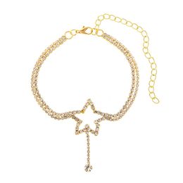 Personality Trend Sparkly Love Star Pendant Double Rhinestone Anklet Sparkly Beach Footwork 22583